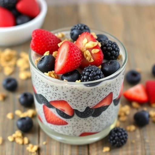 Chia seed pudding with berries and granola